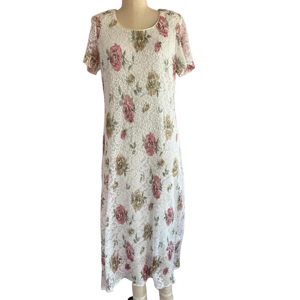 Vintage Dress Womens Size Medium Floral Cottage Conservative Romantic Summer